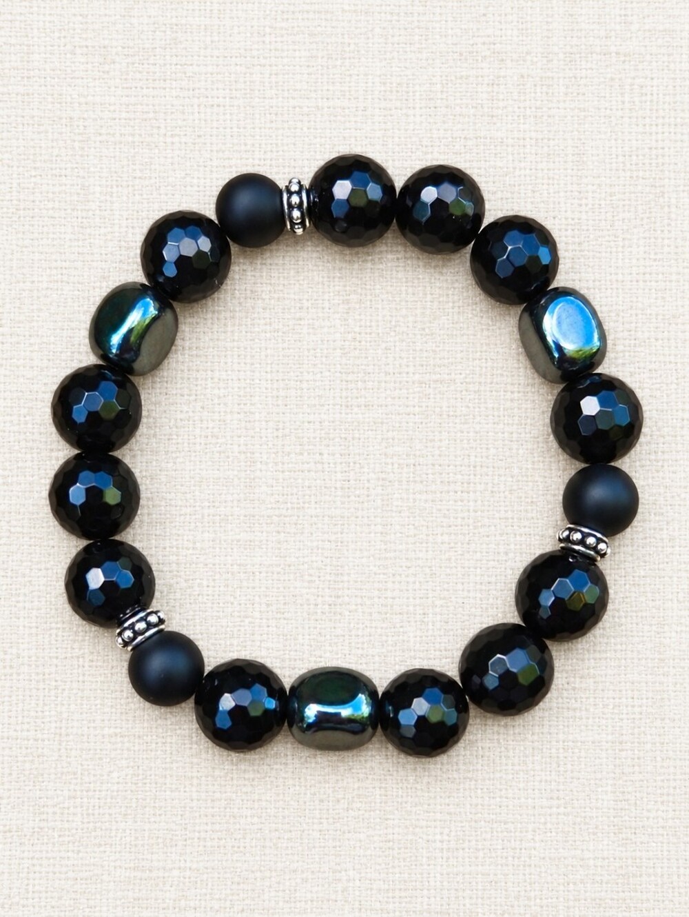 Gray Hematite Beads Stretch Bracelet - Hand Crafted